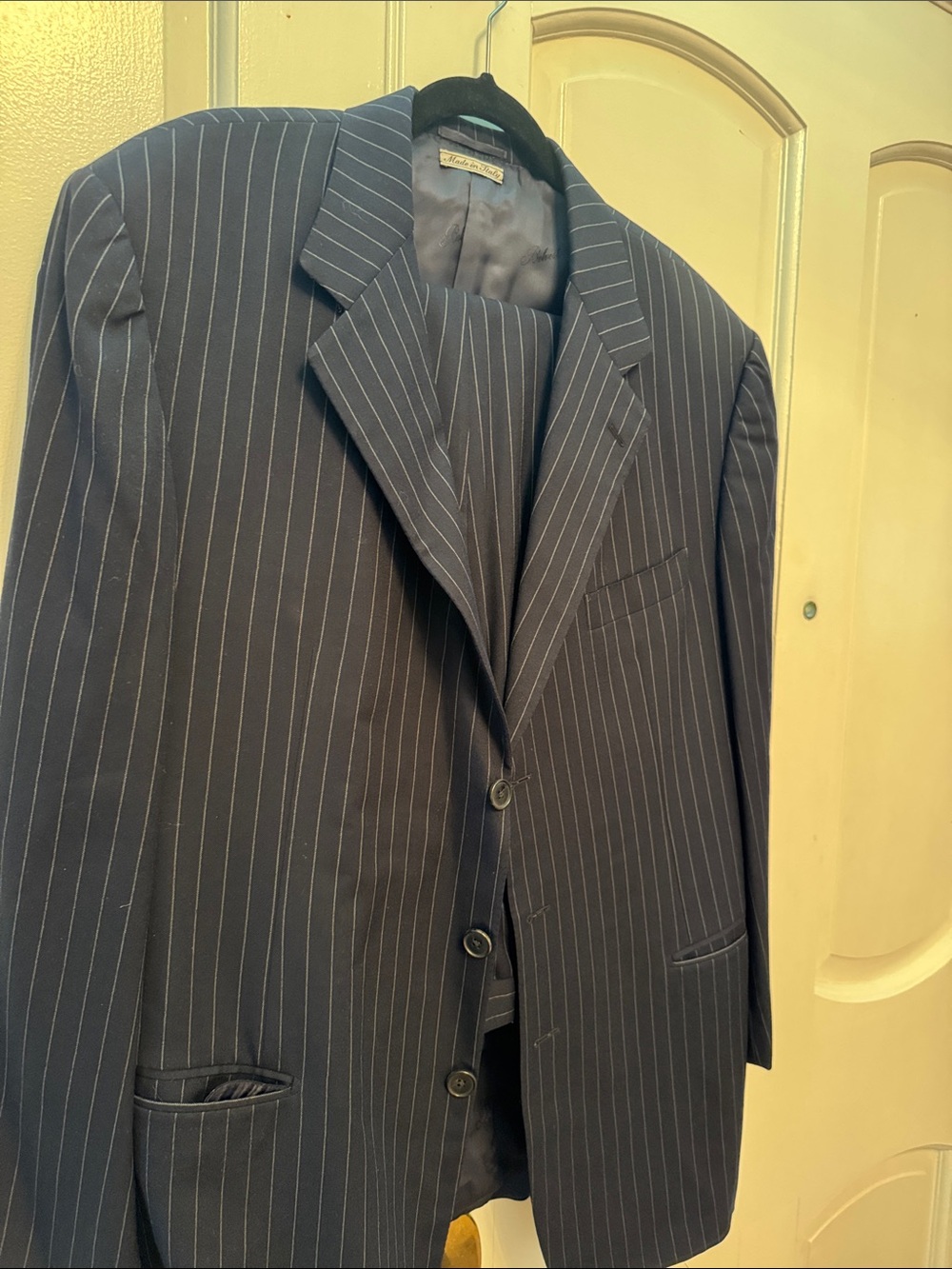 Men's Navy Pinstripe Two-Button Suit Jacket - Classic Tailored style